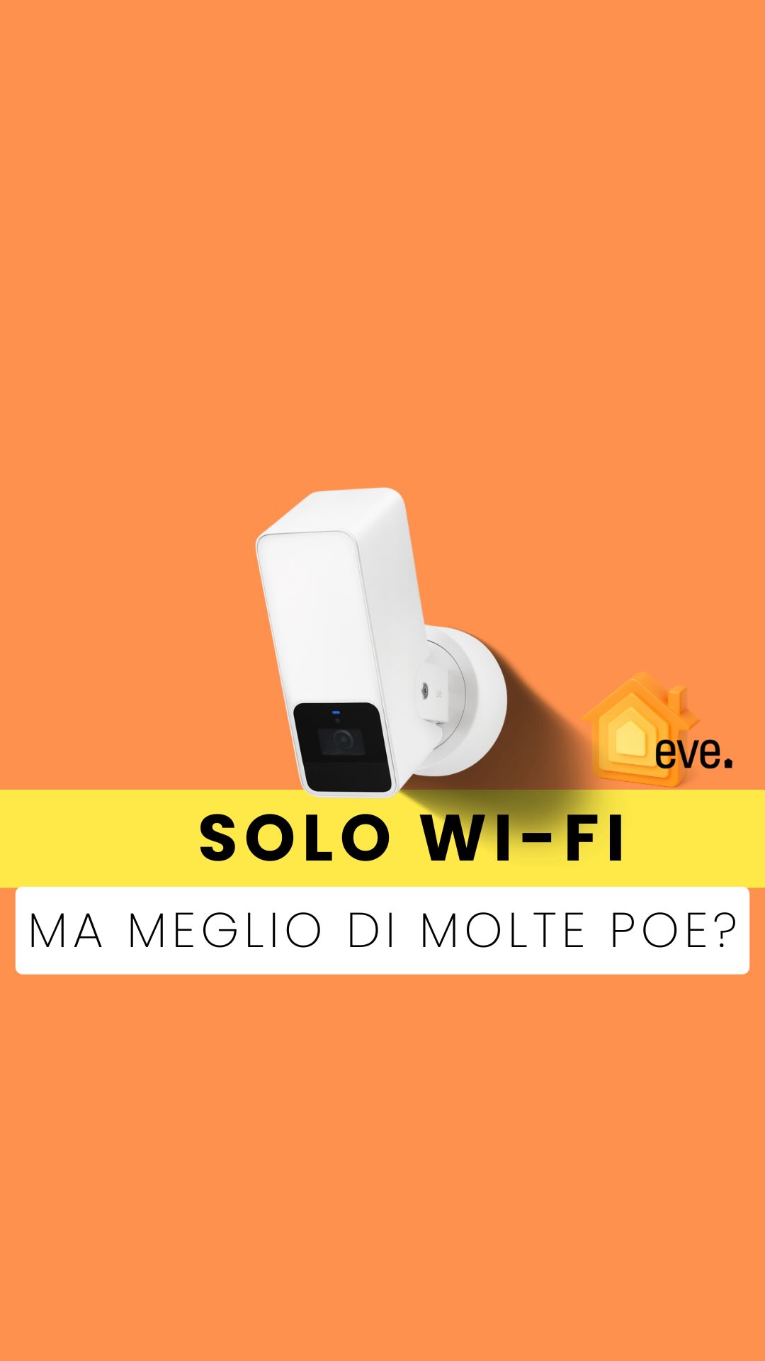 Questa è la Eve Outdoor Cam: una videocamera di sicurezza da esterno con luce integrata, perfettamente…